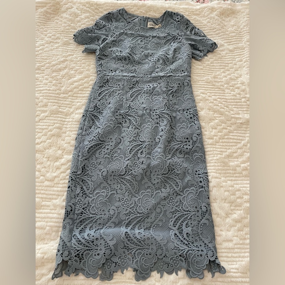 Eliza J Lace Midi Dress in Soft Blue